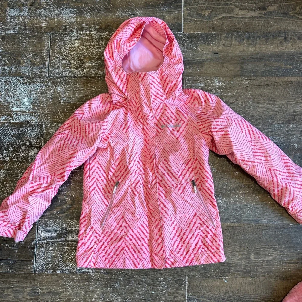 Columbia Girls Pink Chevron 3-in-1 Interchange Jacket Omni-Heat Small